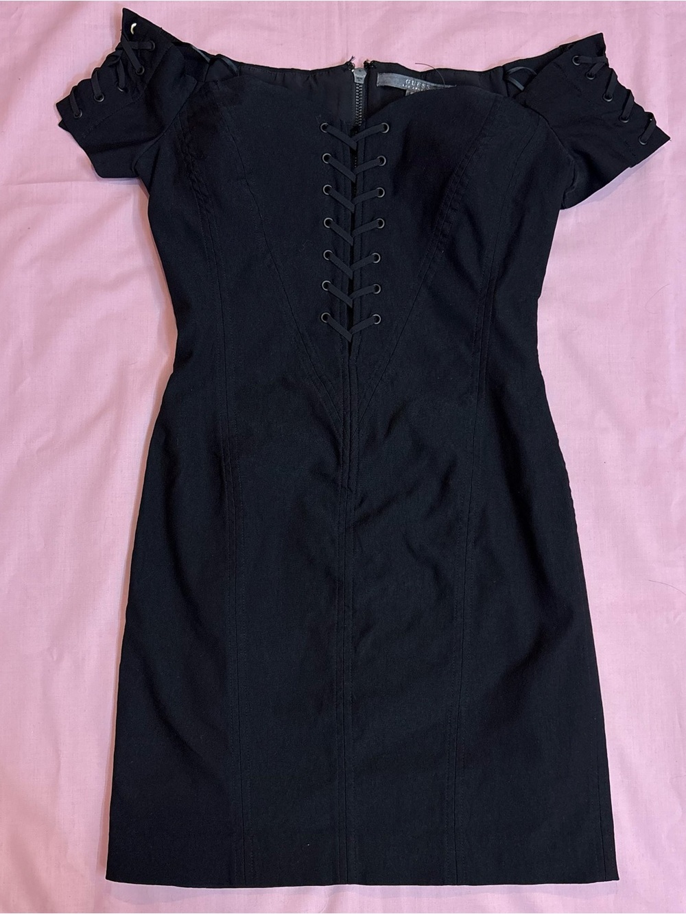 Guess Off-Shoulder Lace-Up Mini Dress